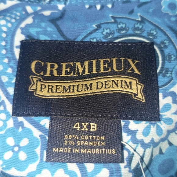 Blue Paisley Big Man 4XB Cotton Psychedelic Retro Boho Button Front Shirt - Picture 5 of 5